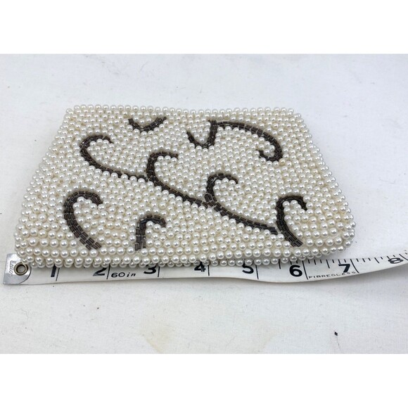 Vintage 1960s Emson White Glass Beaded Small Clutch Zip Hand Made Formal Wedding - Picture 6 of 7
